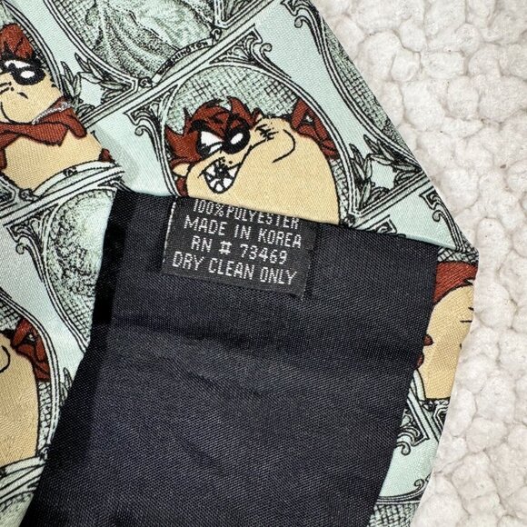 Looney Tunes Mania Mens Necktie Money Taz Novelty Print Green - Picture 4 of 4